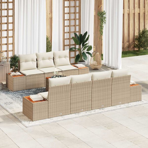 vidaXL Set Divano da Giardino con cuscino 8 pcs Beige Poly Rattan