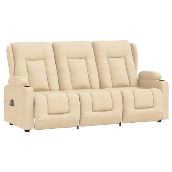 vidaXL Divano Massaggiante 3 Posti con Portabicchieri Crema in Tessuto