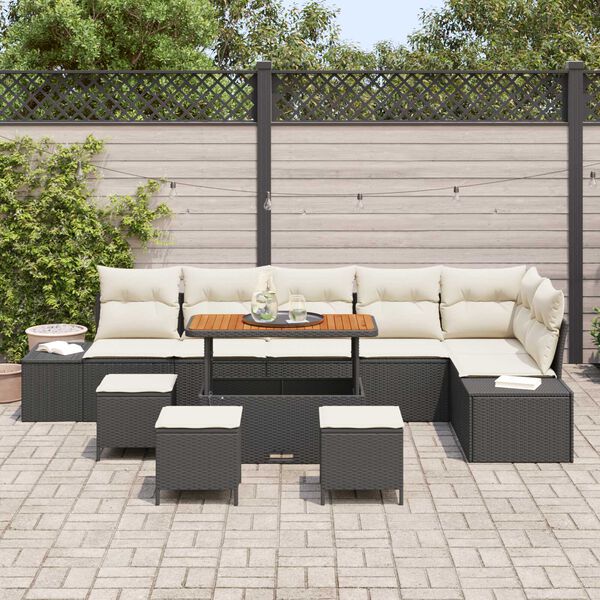 vidaXL Set Divano da Giardino con cuscino 10 pcs Nero polyrattan