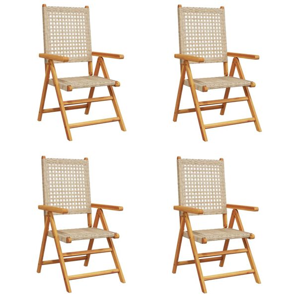 vidaXL Sedie Giardino Reclinabili 4pz Beige Polyrattan Legno Massello
