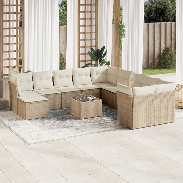 vidaXL Set Divani da Giardino 12 pz con Cuscini Beige in Polyrattan