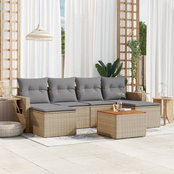 vidaXL Set Divani da Giardino 7 pz con Cuscini Beige in Polyrattan