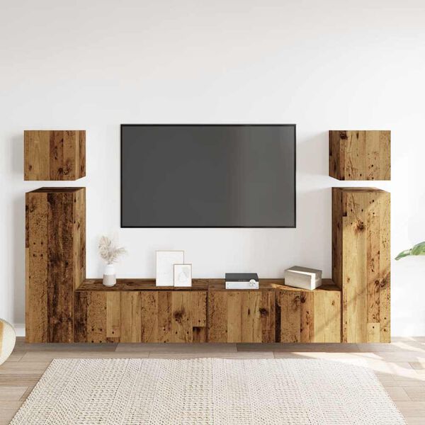 vidaXL Set Mobile TV 8 pz Montato a Parete Legno Antico in Truciolato