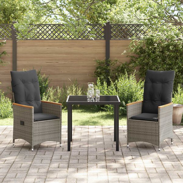 vidaXL Set da Pranzo per Giardino con cuscino 3 pcs Grigio polyrattan