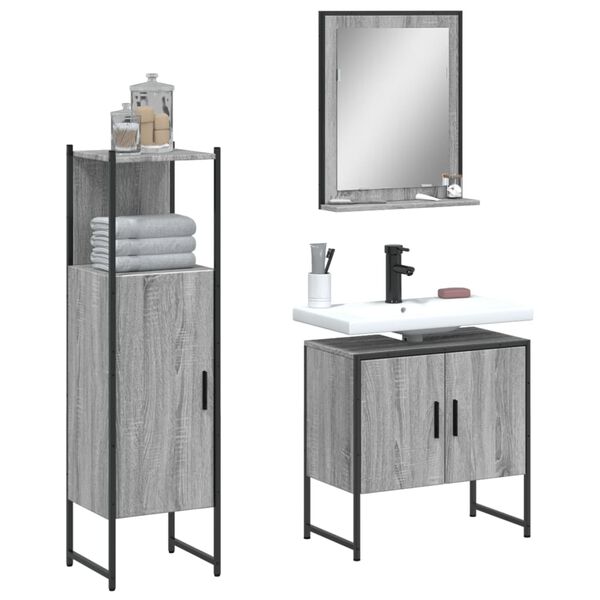 vidaXL Set Mobili da Bagno 3 pz Grigio Sonoma in Legno Multistrato