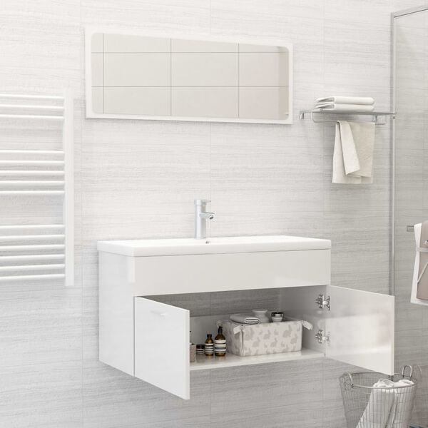 vidaXL Set Mobili da Bagno Bianco Lucido in Truciolato