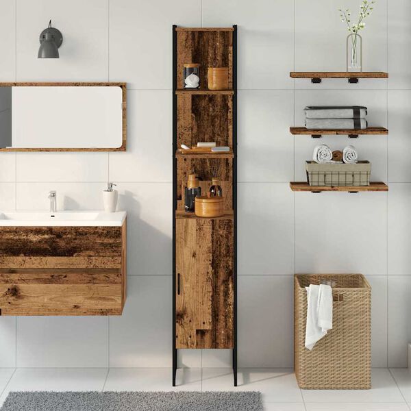 vidaXL Mobile da Bagno con porta Legno vecchio 33 x 33 x 185,5 cm