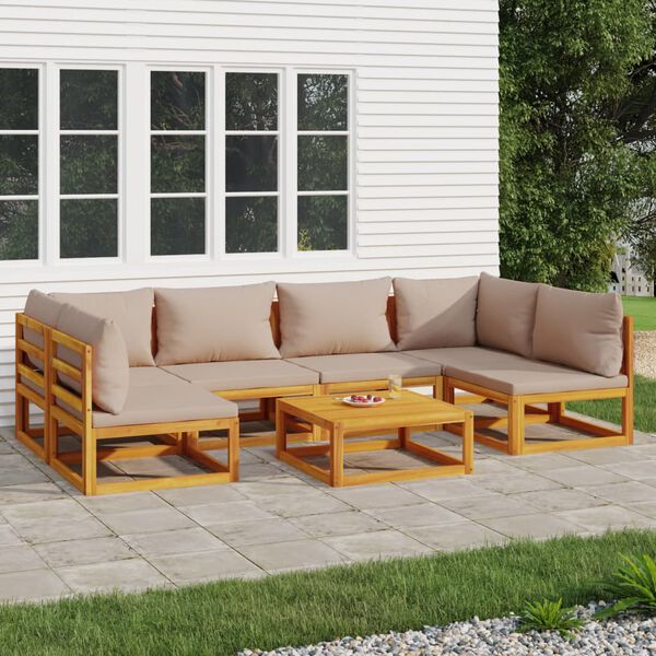 vidaXL Set Salotto da Giardino 7pz con Cuscini Tortora Legno Massello