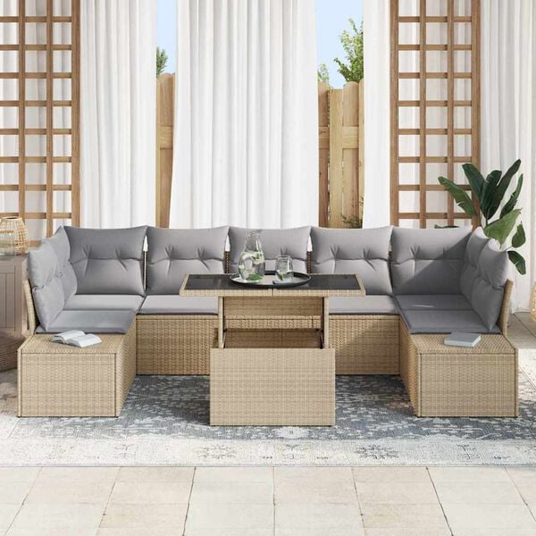 vidaXL Set di divani 8 pcs Beige e Grigio Chiaro polyrattan