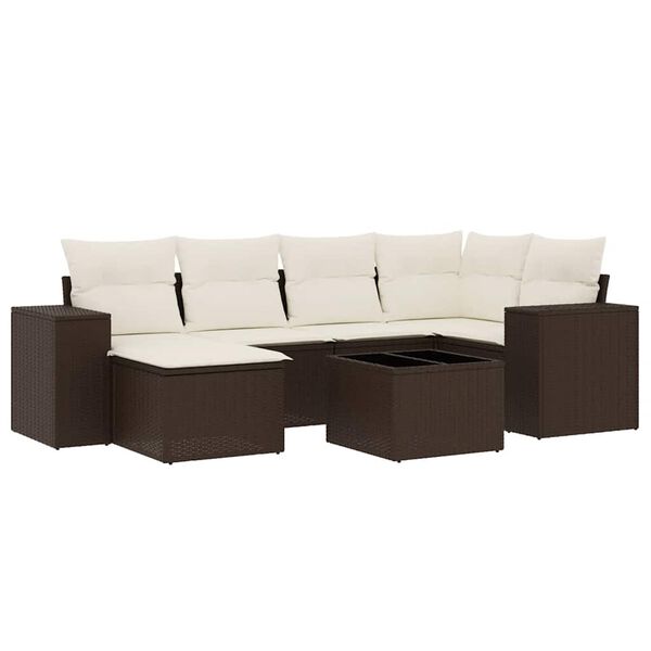 vidaXL Set Divani da Giardino 7 pz con Cuscini Marrone in Polyrattan