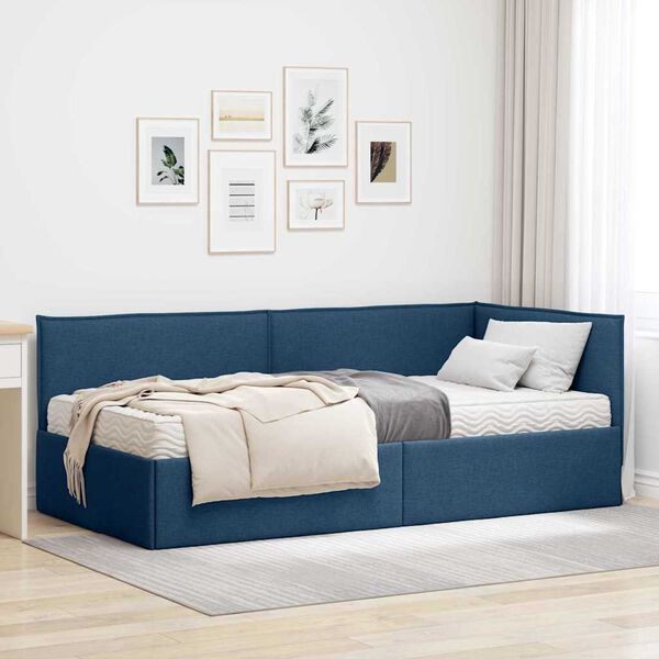 vidaXL Struttura Letto Angolare con Materasso 2 pcs Blu Velluto