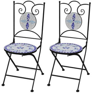 vidaXL Sedie pieghevoli, 2 pezzi, in ceramica, blu e bianca