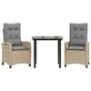 vidaXL Set Pranzo da Giardino 3 pz con Cuscini Beige Misto Polyrattan