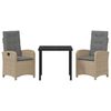 vidaXL Set da Pranzo per Giardino con cuscino 3 pcs Beige polyrattan