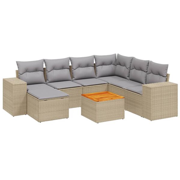 vidaXL Set Divano da Giardino 8 pz con Cuscini Beige in Polyrattan