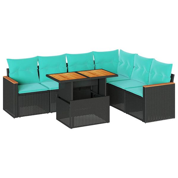 vidaXL Set Divani da Giardino con Cuscini 7pz Nero Polyrattan