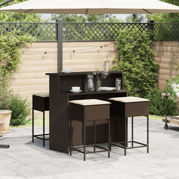 vidaXL Set Bar da Giardino 5 pz con Cuscini in Polyrattan Marrone