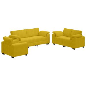 vidaXL Set di Divani 3 pz con Cuscini giallo in Velluto