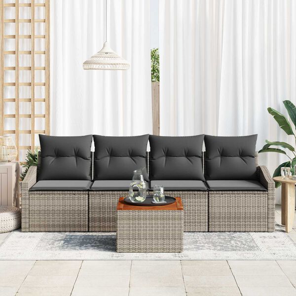 vidaXL Set Divano da Giardino con cuscino 5 pcs Grigio Poly Rattan
