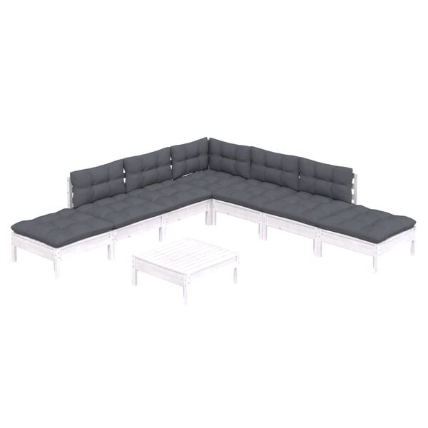 vidaXL Set Divani da Giardino 8 pz con Cuscini Bianchi Legno di Pino