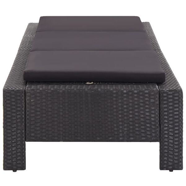vidaXL Lettino Prendisole con Cuscino Nero in Polyrattan