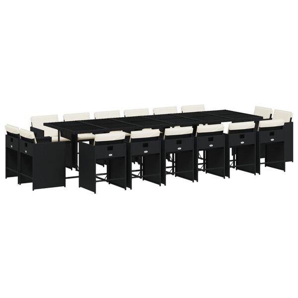 vidaXL Set da Pranzo da Giardino 17 pz con Cuscini Nero in Polyrattan