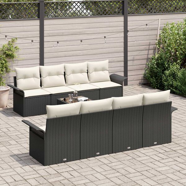 vidaXL Set Divano da Giardino 9 pcs Nero Poly Rattan
