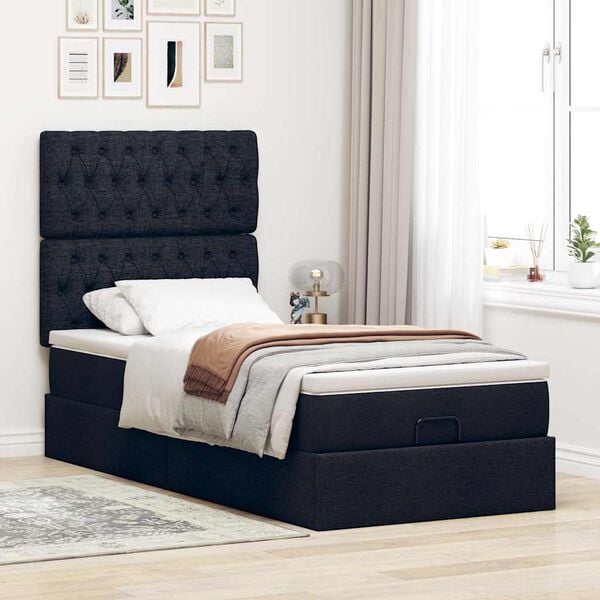 vidaXL Struttura Letto Pouf con Materasso Nero 90x190 cm in Tessuto
