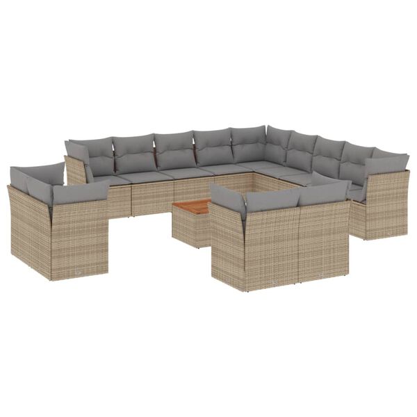 vidaXL Set Divano da Giardino 14 pz con Cuscini Beige Misto Polyrattan