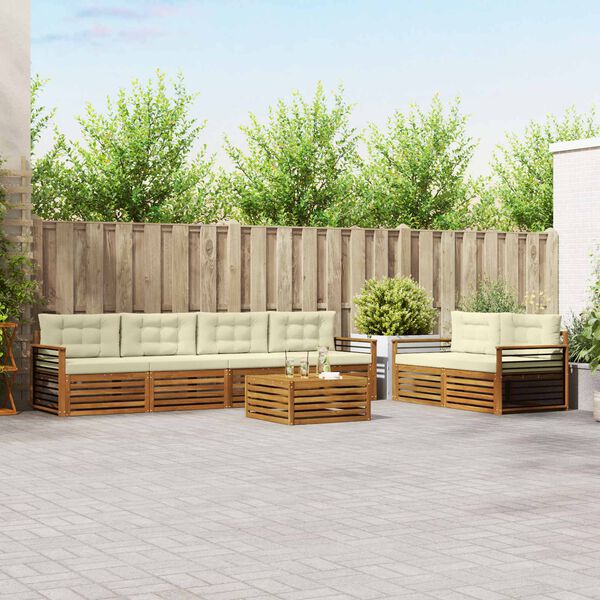 vidaXL Set di divani da esterno con cuscino 7 pcs Naturale e Crema