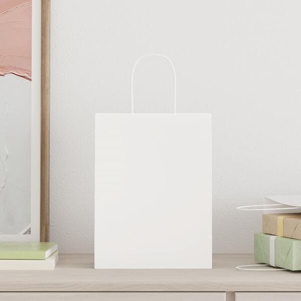 vidaXL Sacchetti di Carta 250 pz con Manici Bianchi 21x11x28 cm