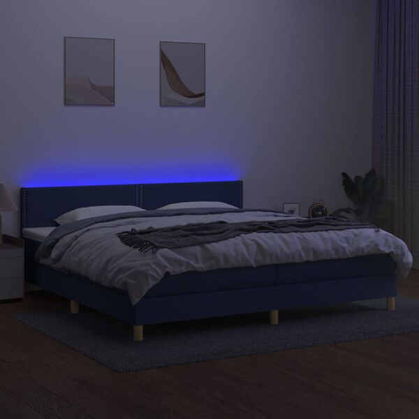 vidaXL Letto a Molle Materasso e LED Blu 200x200cm in Tessuto