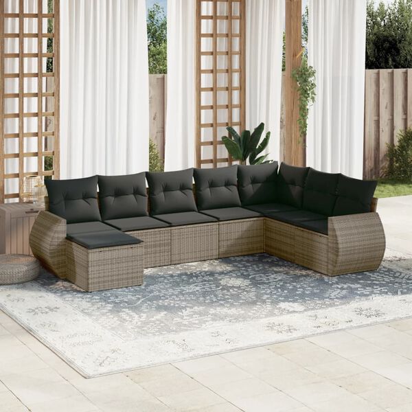 vidaXL Set Divano da Giardino 8 pz con Cuscini Grigio in Polyrattan