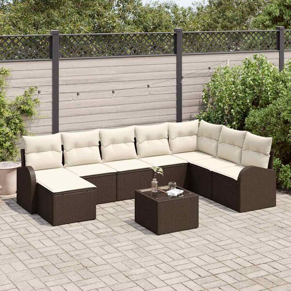vidaXL Set Divano da Giardino con cuscino 9 pcs Marrone Poly Rattan