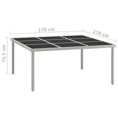 vidaXL Tavolo da Giardino 170x170x74,5 cm in Vetro e Acciaio