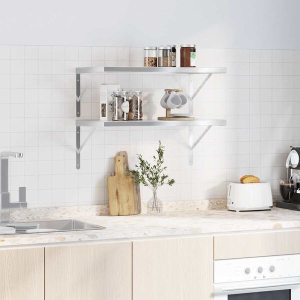 vidaXL Mensole a Muro 2 pz 75x40 cm Argento in Acciaio Inossidabile
