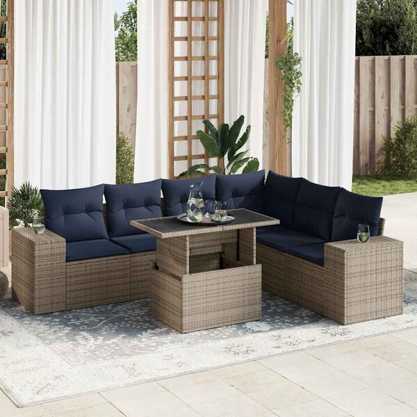 vidaXL Set Divani Giardino 7 pz con Cuscini Polyrattan Grigio Acacia