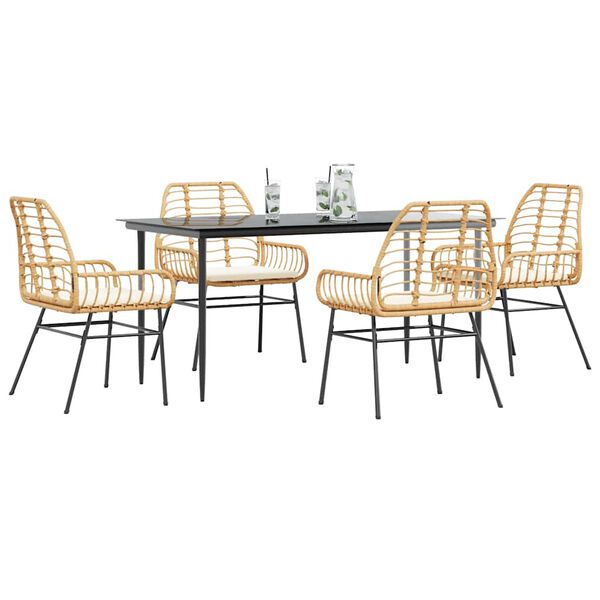 vidaXL Set da Pranzo da Giardino 5pz con Cuscini Polyrattan Vetro