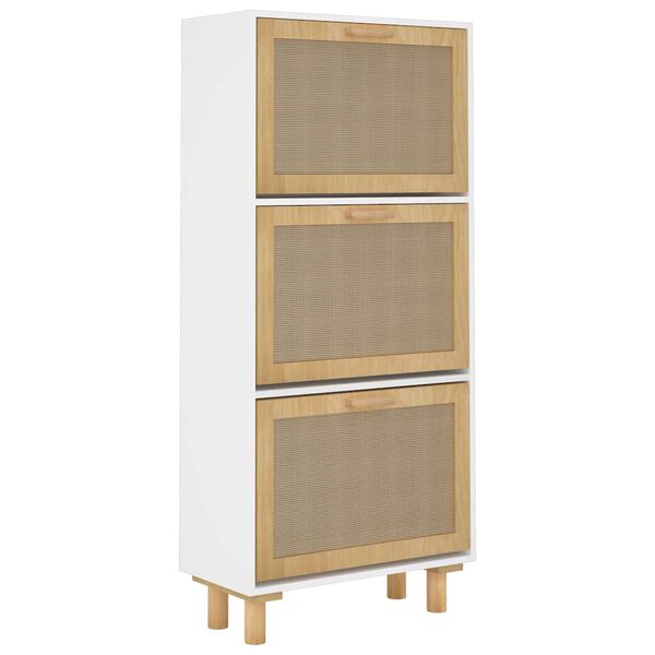 vidaXL Scarpiera Bianca52x25x115cm Legno Multistrato e Rattan Naturale