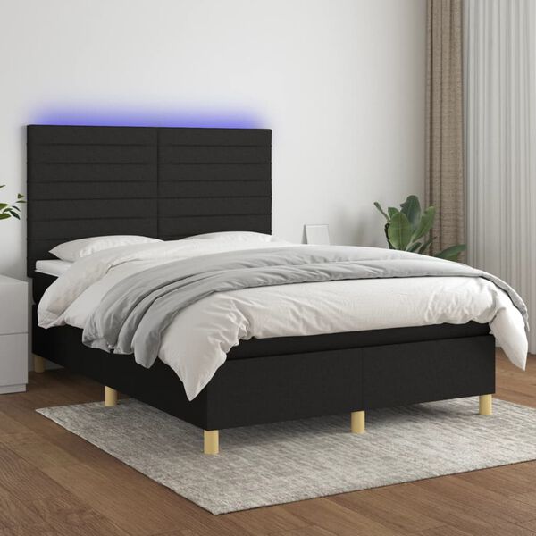 vidaXL Letto a Molle con Materasso e LED Nero 140x190 cm in Tessuto
