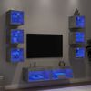 vidaXL Mobili TV a Muro con LED 8pz Grigio Cemento Legno Multistrato