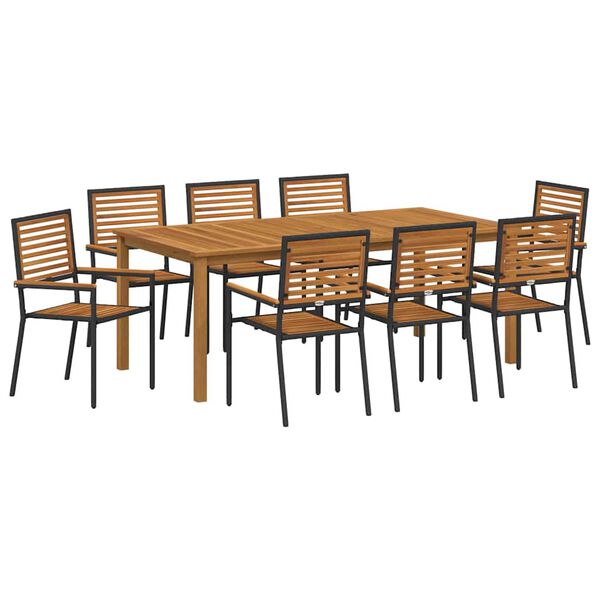 vidaXL Set da Pranzo per Giardino 9 pcs Nero Legno di Acacia Massello