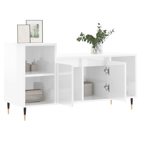 vidaXL Mobile Porta TV Bianco Lucido 100x35x55 cm in Legno Multistrato