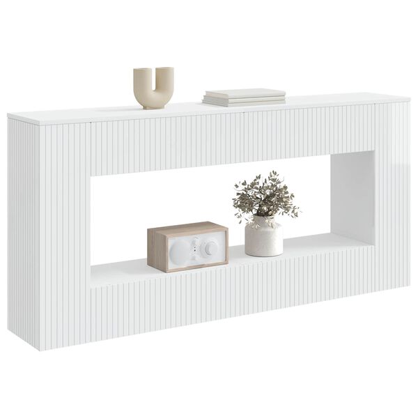 vidaXL Tavolo consolle Rigato Bianco Lucido 155 x 29 x 74 cm