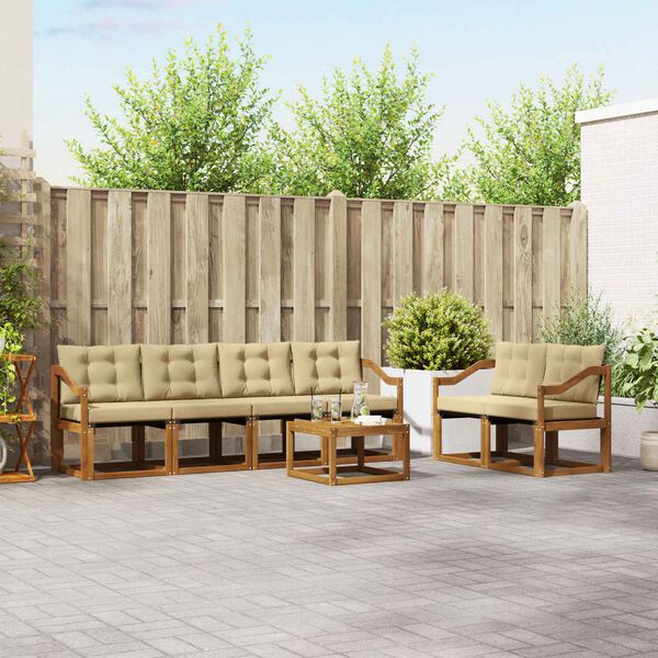 vidaXL Set di divani da esterno con cuscino 7 pcs Naturale e Beige