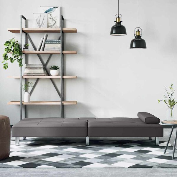 vidaXL Divano Letto con Portabicchieri in Similpelle Grigio