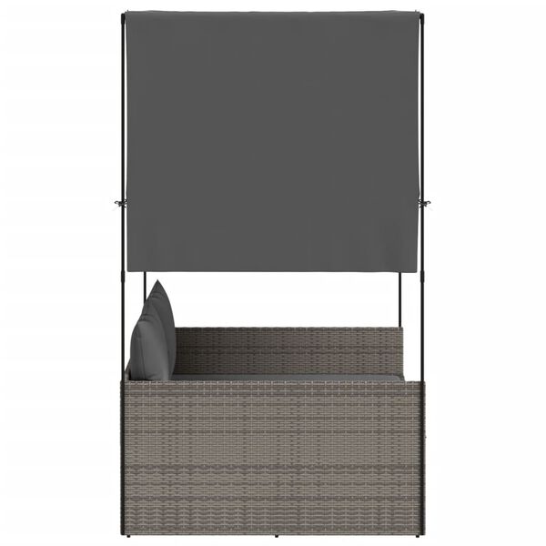 vidaXL Lettino Prendisole Doppio Tetto e Tende Grigio in Polyrattan