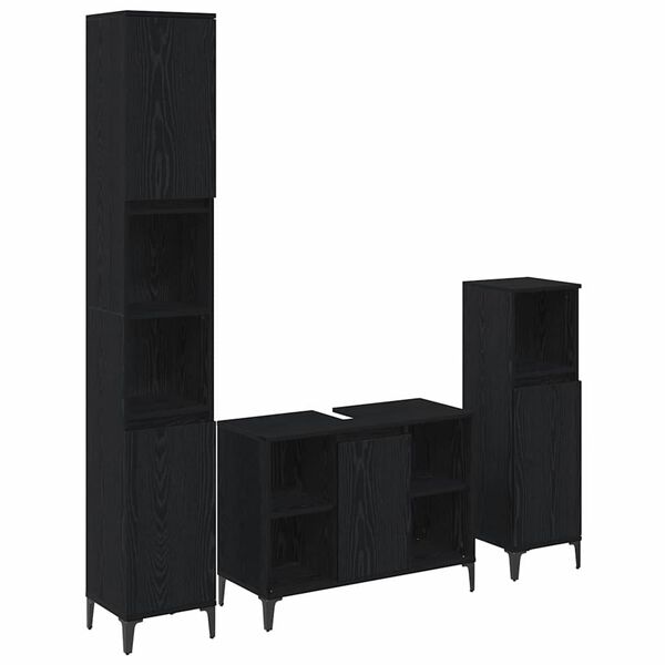 vidaXL Set di mobili per il bagno 3 pcs Rovere nero Legno multistrato