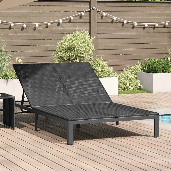 vidaXL Lettino da Sole 1-persona Nero 206 x 62.5 x 74 cm polyrattan