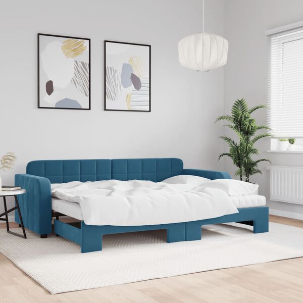 vidaXL Divano Letto Estraibile con Materassi Blu 80x200 cm Velluto
